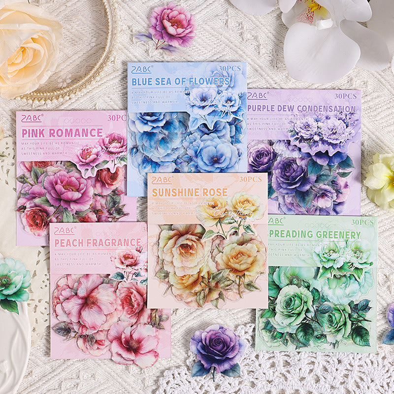 30 Pcs PET Rose Stickers HWQY