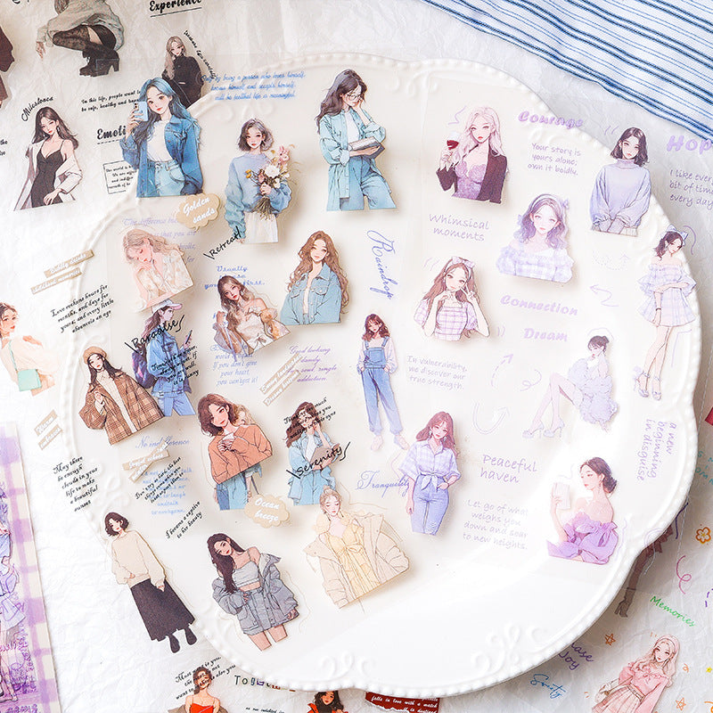 6 Sheets Urban Fashion Girl PET Stickers RGXY