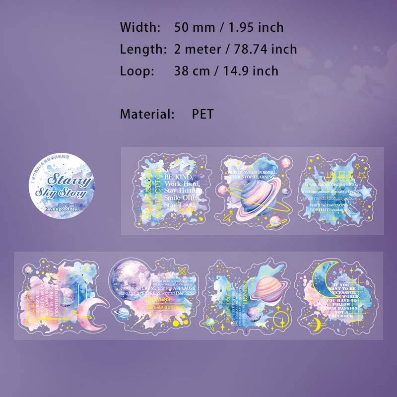 1 Roll Watercolor Planet PET Stickers Tape XKWY