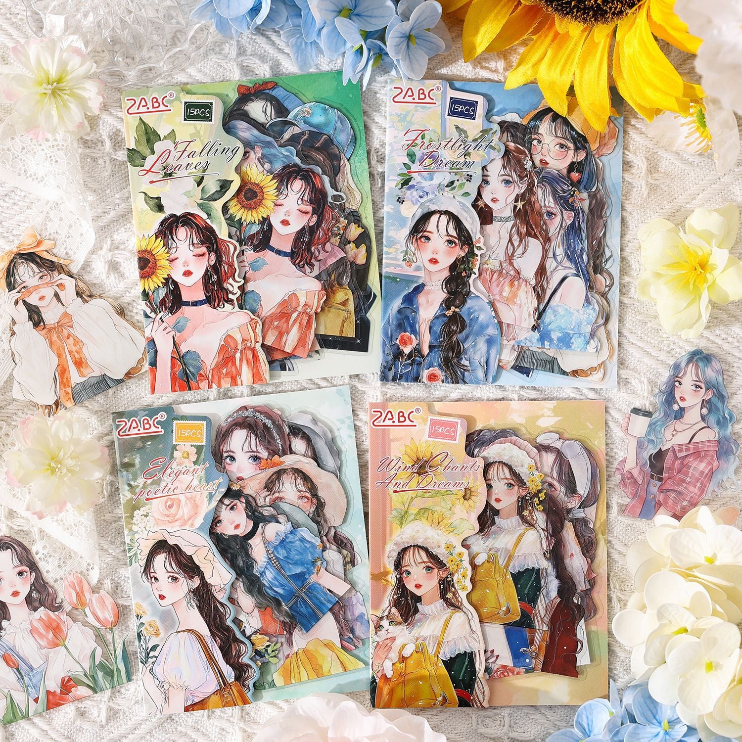 15 Pcs Sweet Gilr PET Stickers XHYY