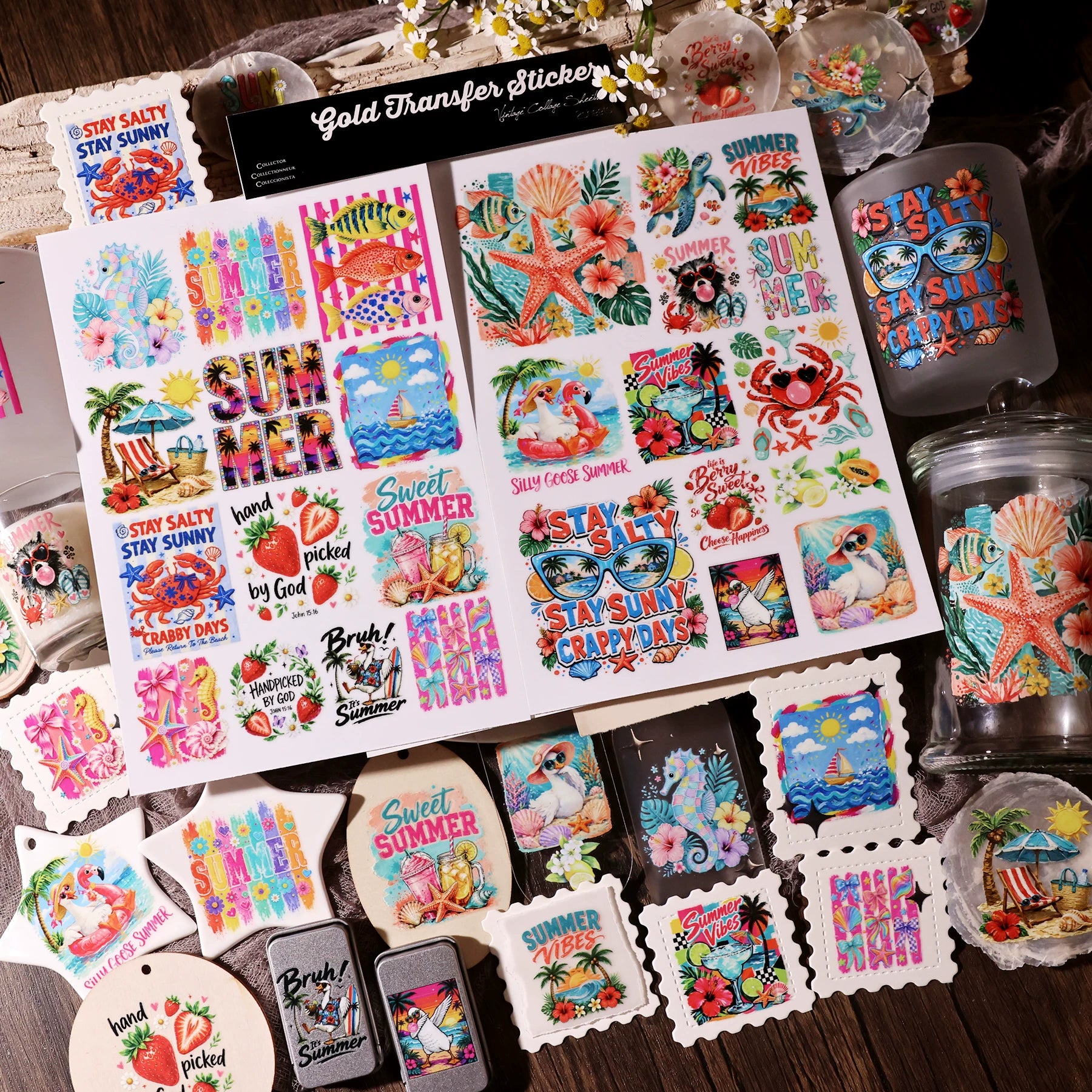 2 Sheets Waterproof Rub on Stickers - Summer