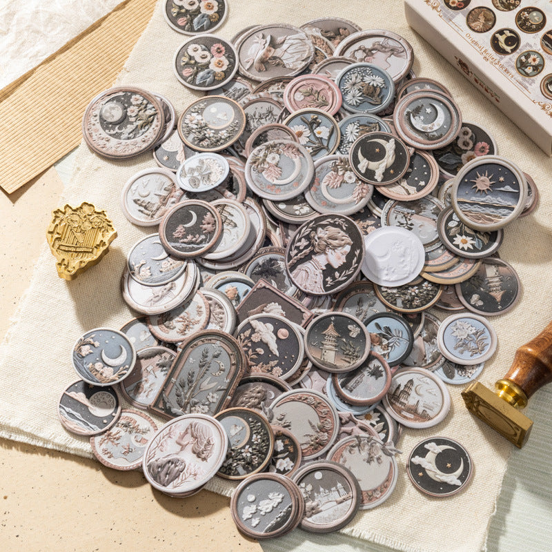 100 Pcs Embossed Wax Seal Stickers HQLSJ