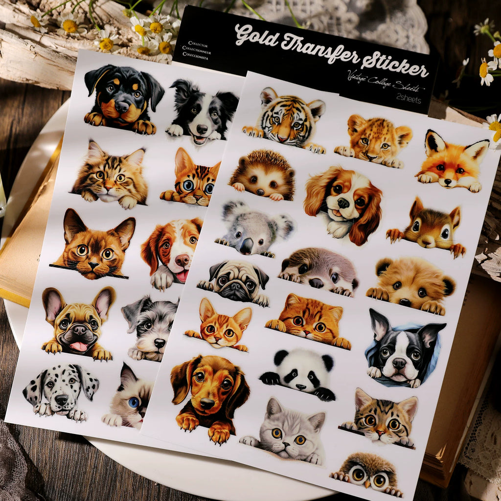 2 Sheets Waterproof Rub on Stickers - Cute Pets