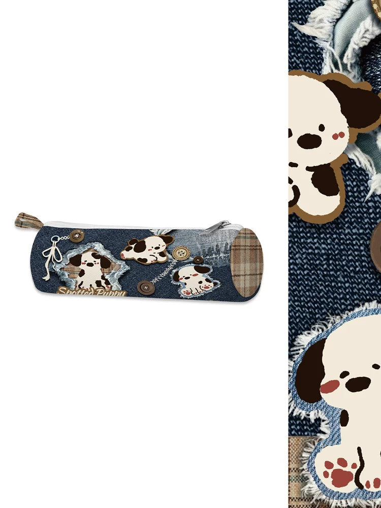 Cowboy Spotted Dog Artisan Canvas Barrel Pencil Case