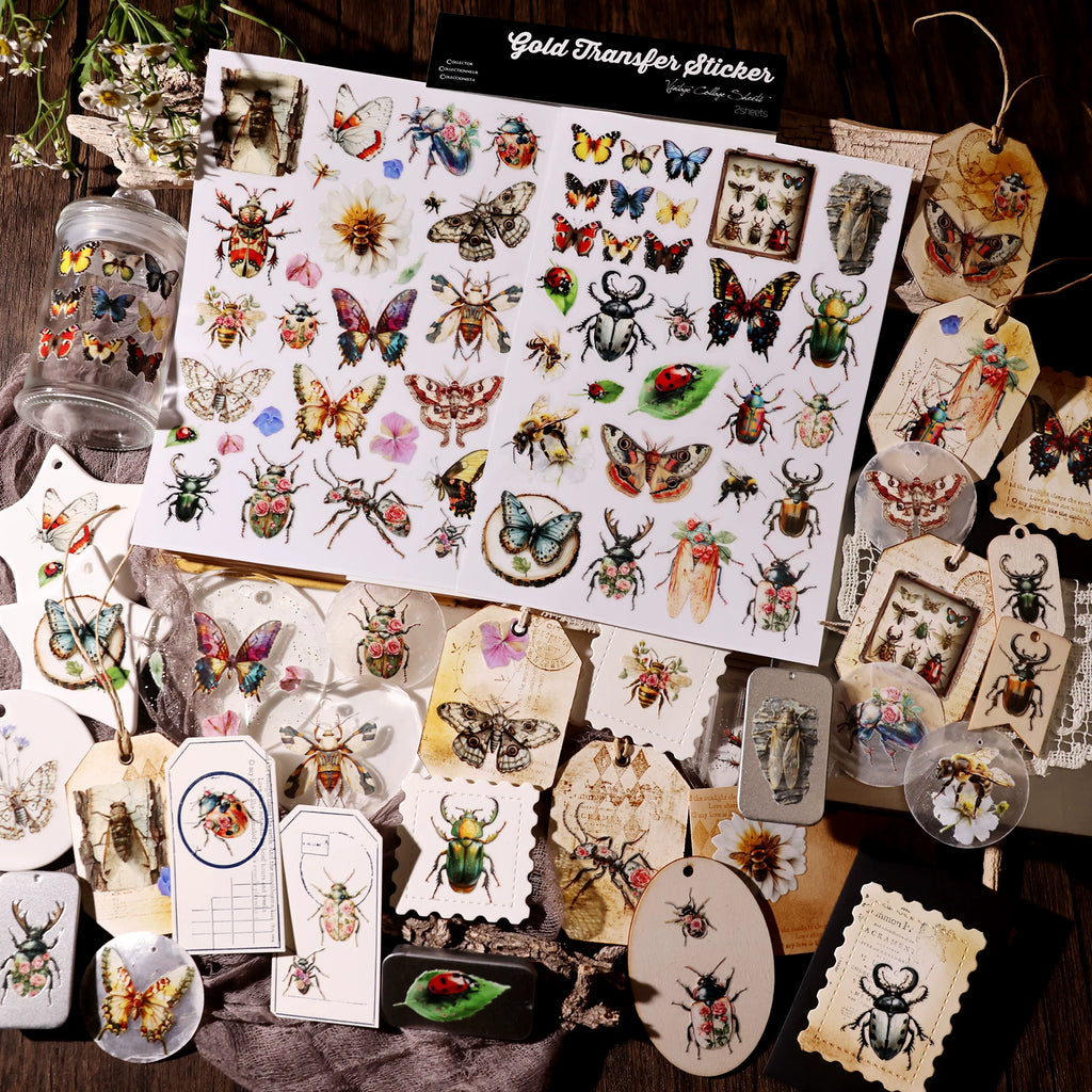 2 Sheets Waterproof Rub on Stickers - Insects