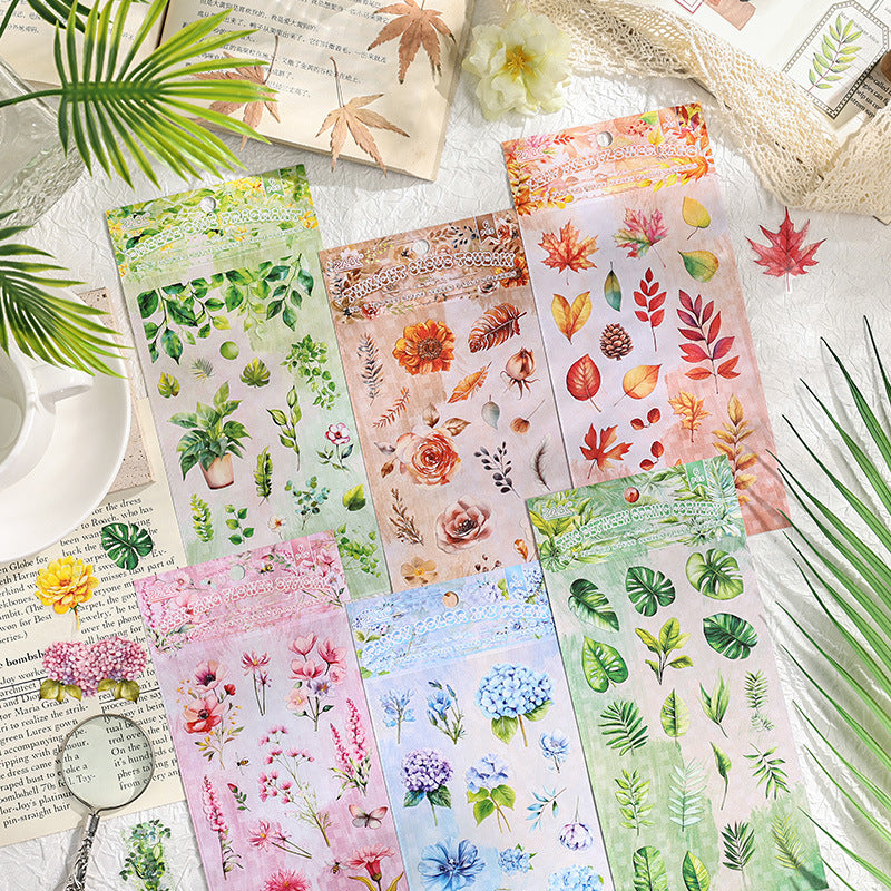 6 Sheets Flowers Leaf PET Stickers QHHF