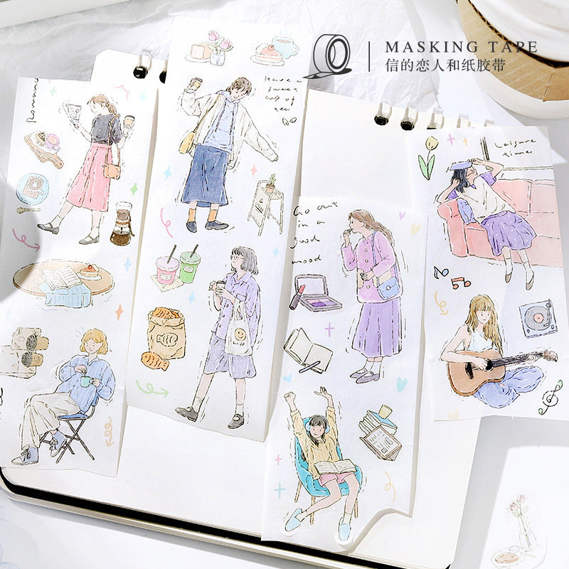 City Life Casual Characters Die-Cut Washi Tape - Afternoon Tea