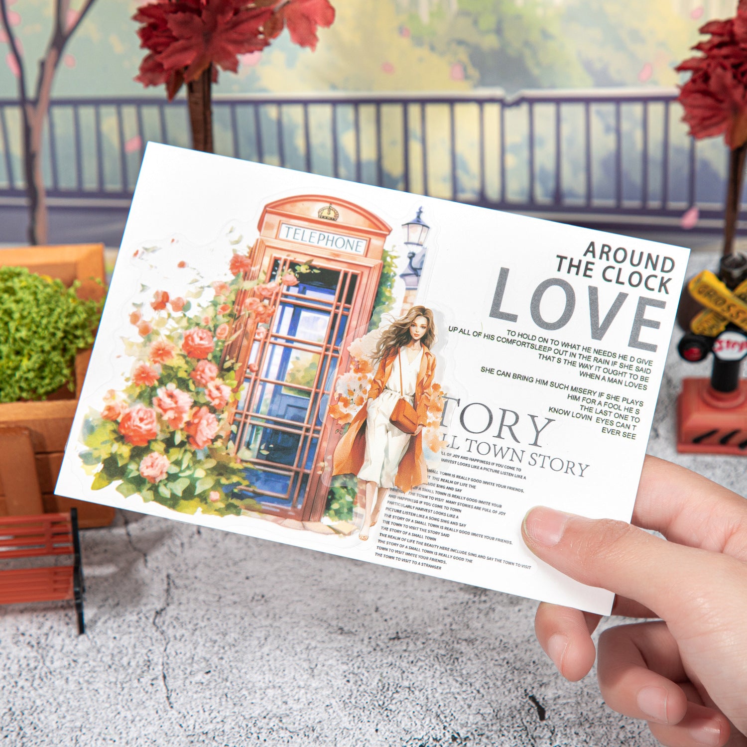 20 Pcs Flroal Telephone Booth Girl PET Stickers DHTGS