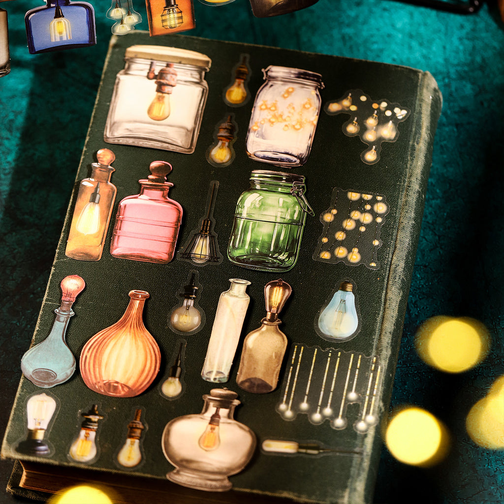 15 Pcs Lamp and Bottle PET Stickers PZXG