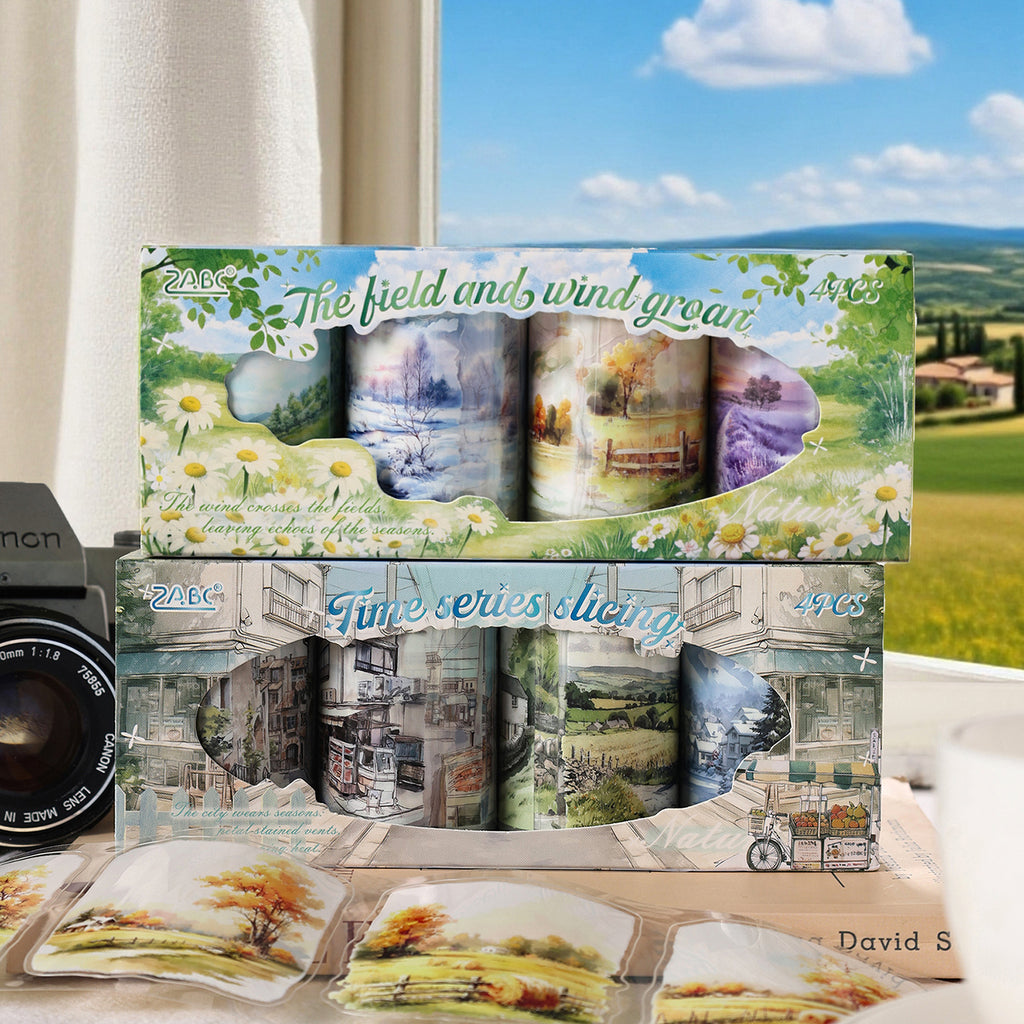4 Rolls Seasonal Landscape PET Stickers Tapes Set SSFH