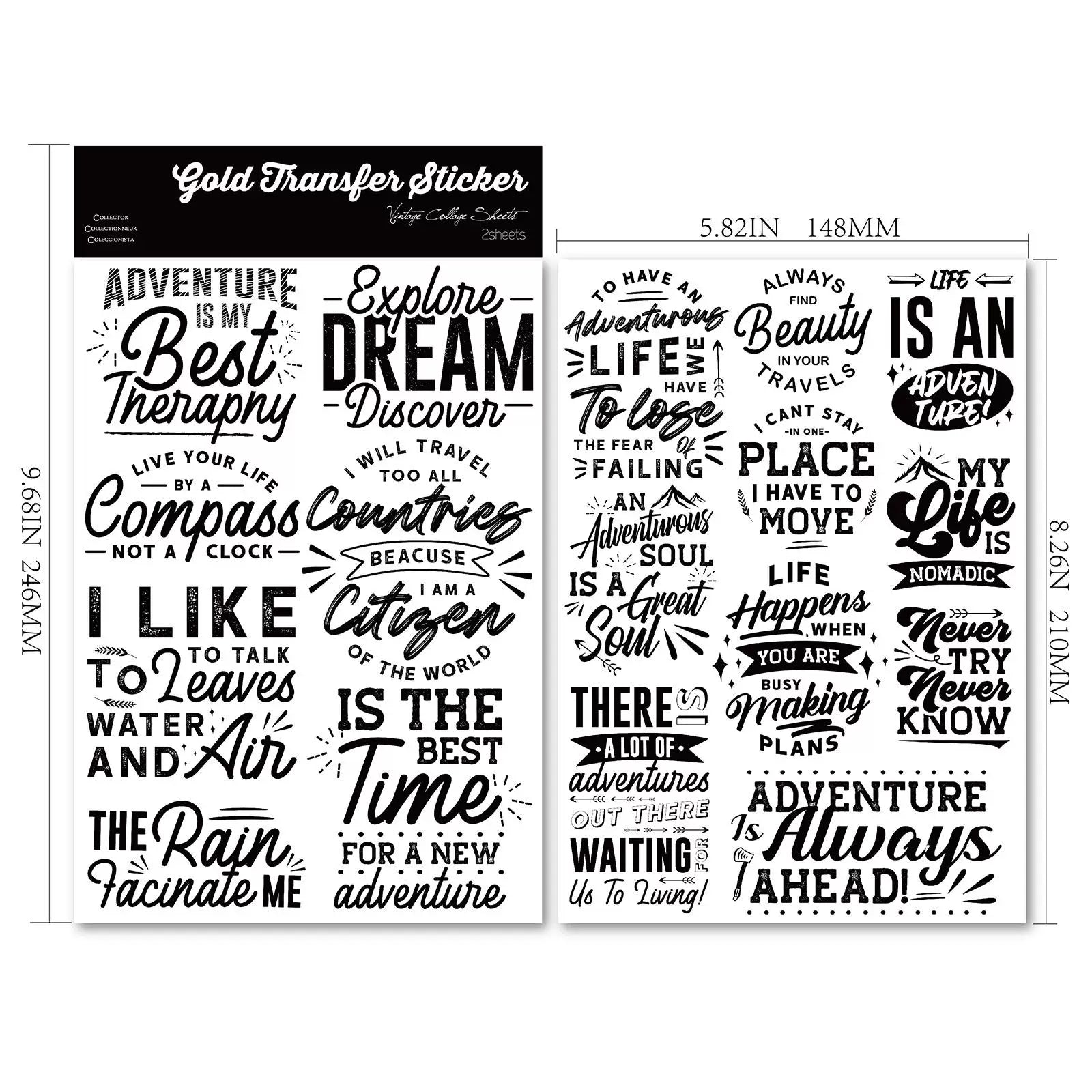 2 Sheets Waterproof Rub on Stickers - Adventure