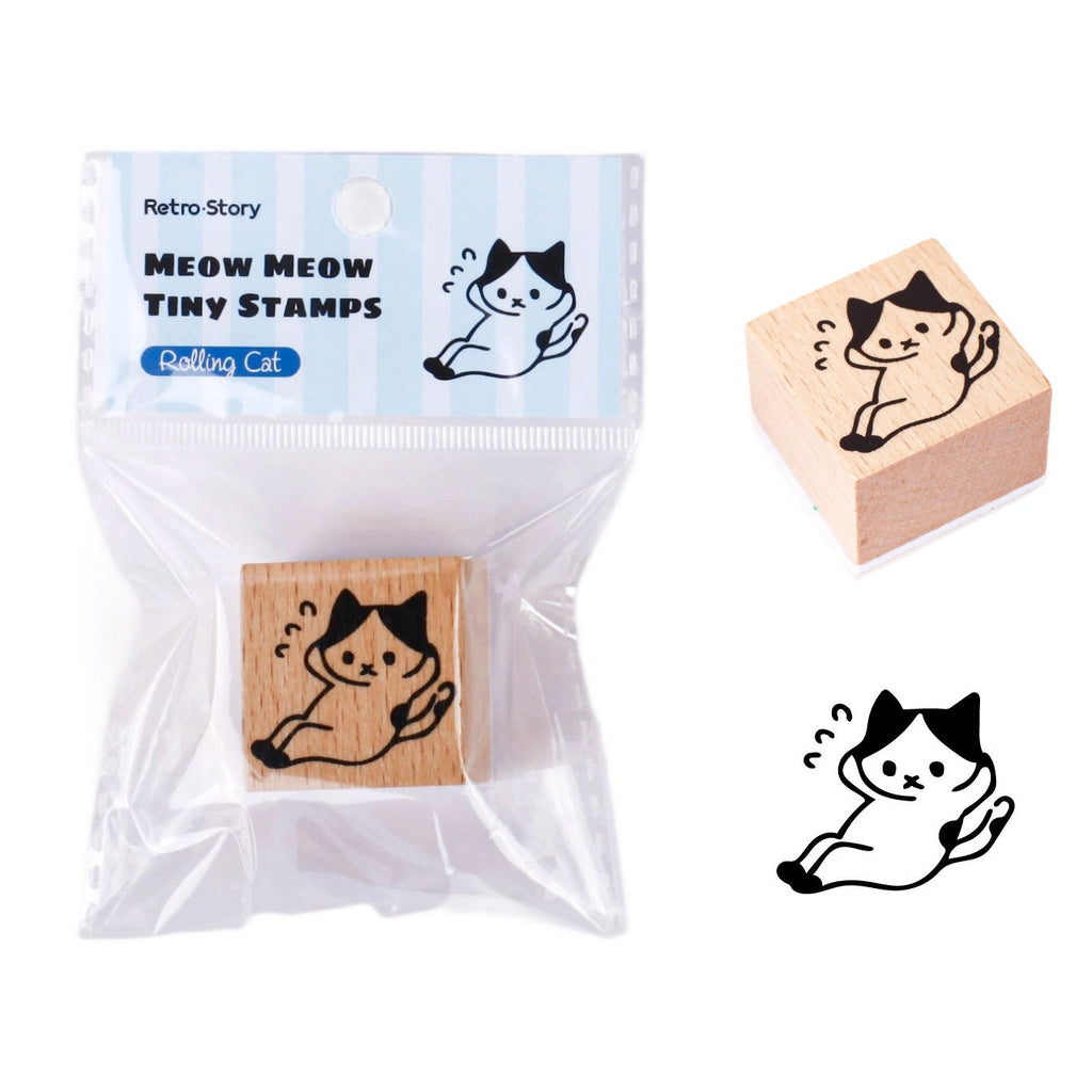 Kawaii Funny Cat Wood Stamp - Rolling Meow