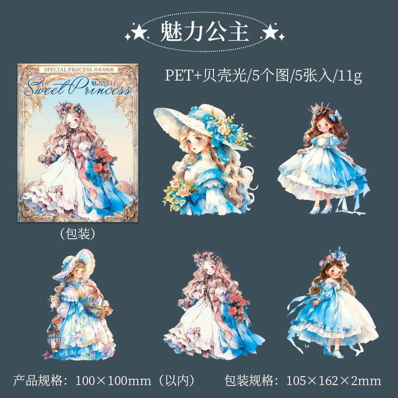 5 Pcs Princess PET Stickers TMGZ