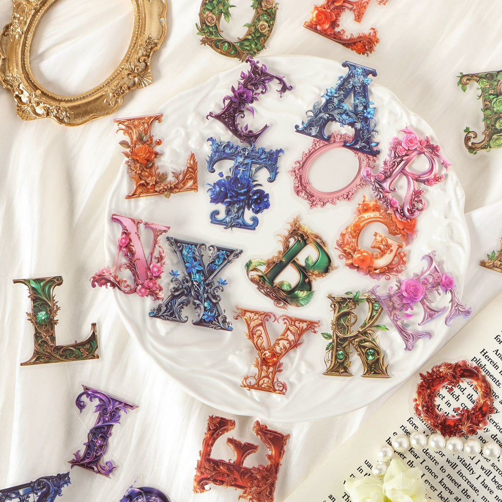 30 Pcs Gothic Alpabet Letter PET Stickers LJBLK