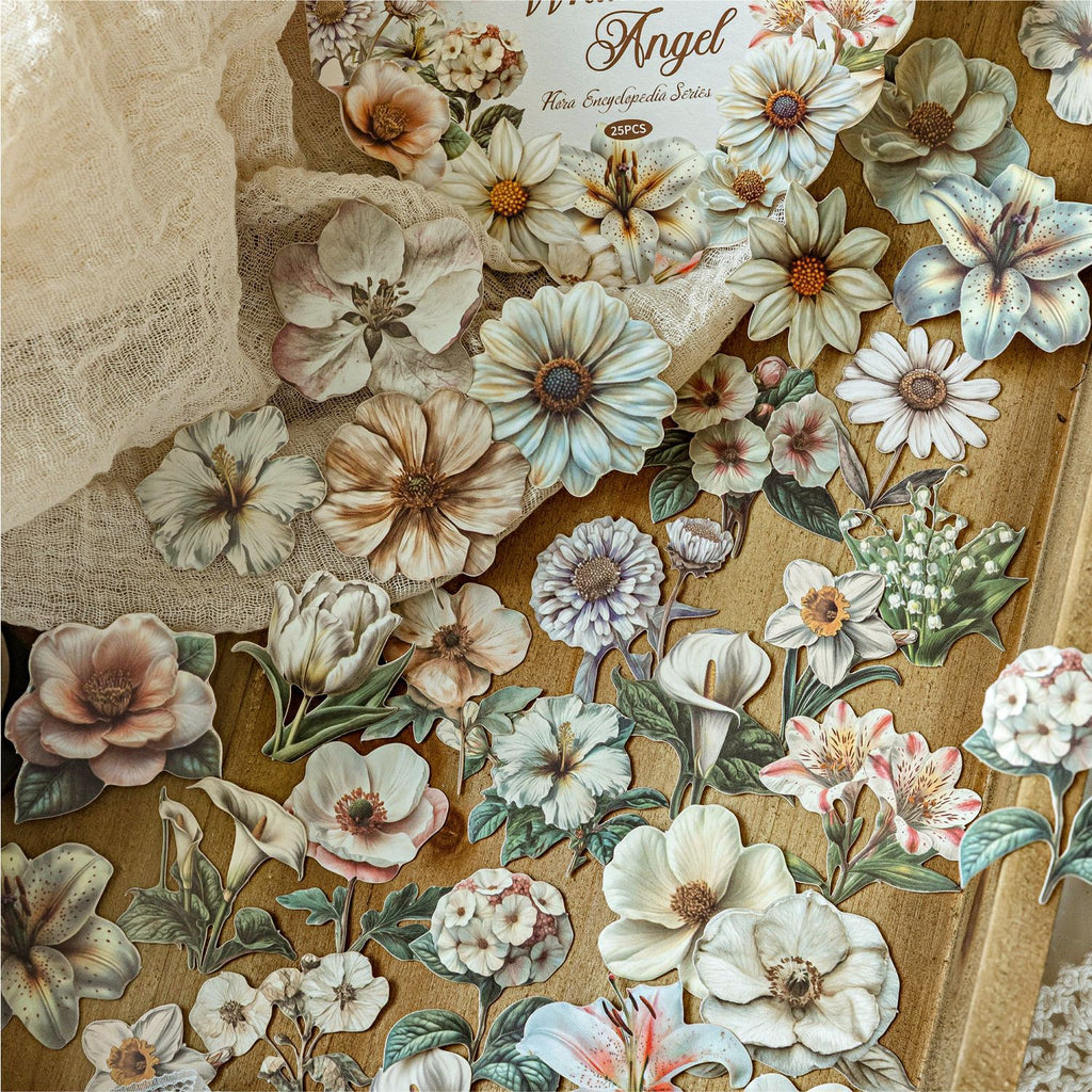 25 Pcs Vintage Flower Stickers HHBKTJ