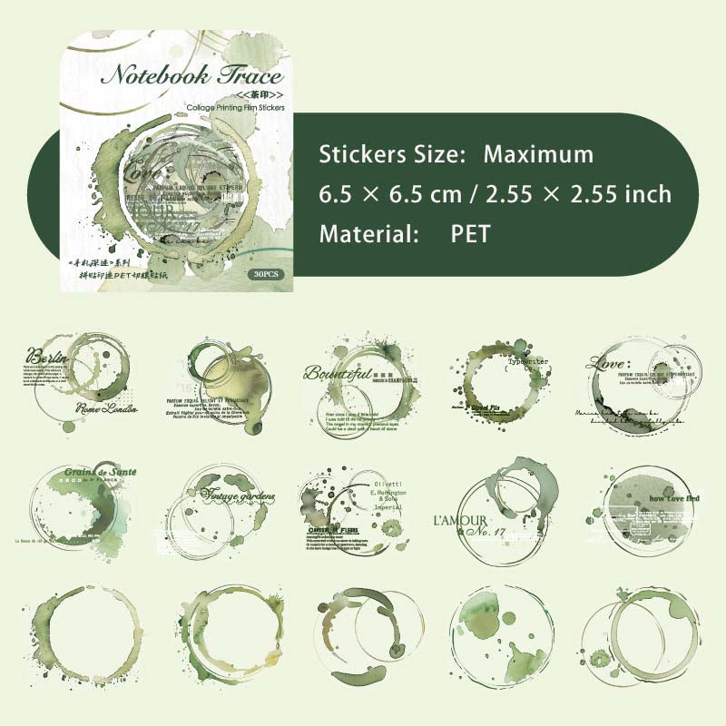 30 Pcs Beverage Stains PET Stickers SZSJ