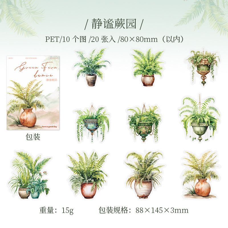 20 Pcs Ferns Theme PET Stickers LYJW