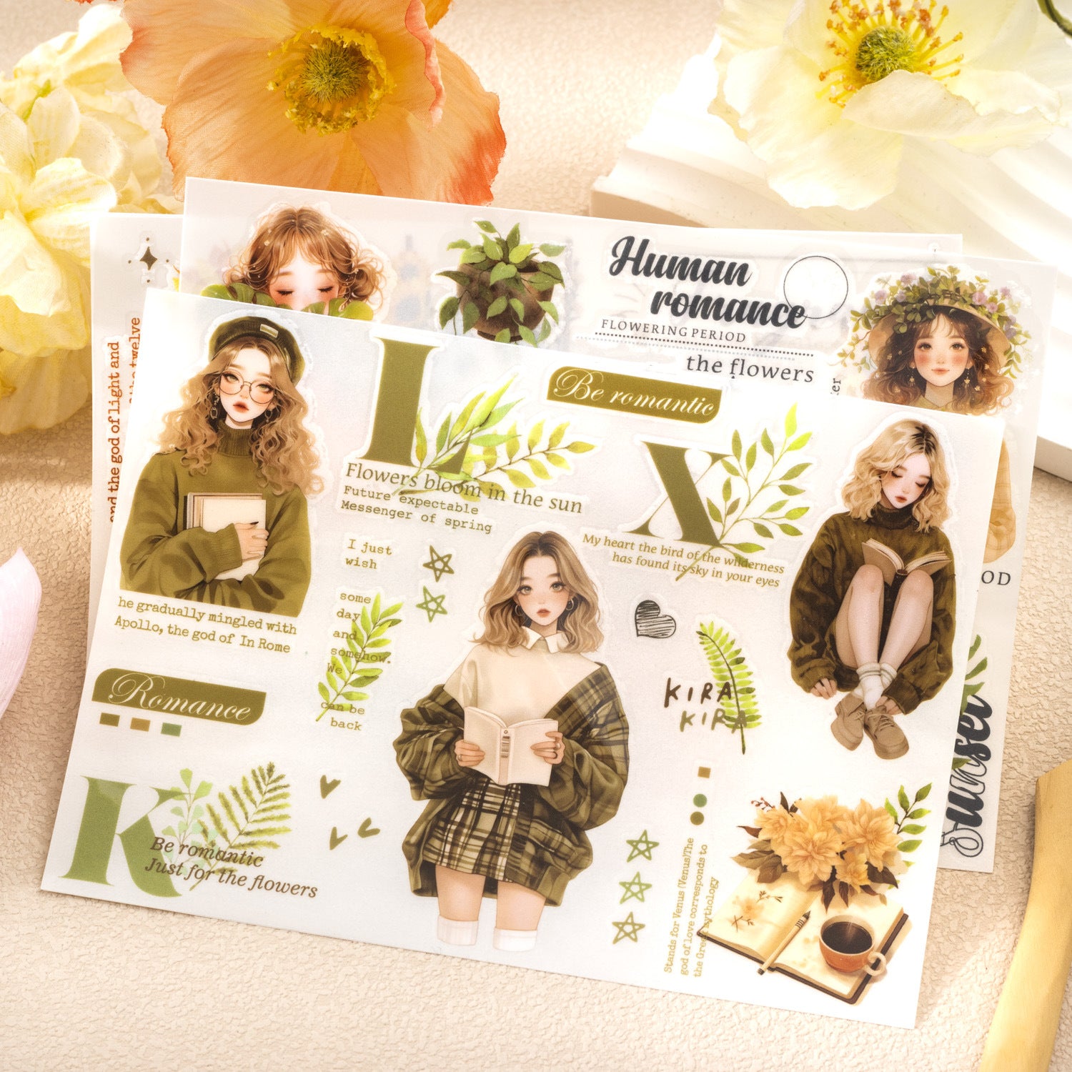 2 Pcs Flower and Girl Transfer Stickers XDDHH