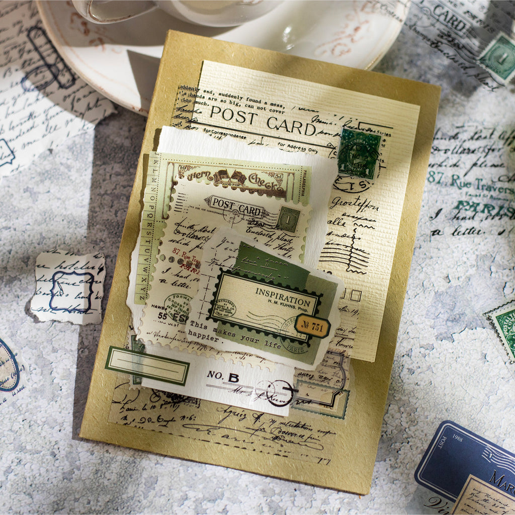 16 Sheets Vitnage Washi and PET Stickers Book DZDBQ