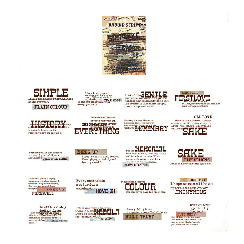 40 Pcs Vintage Typography Quotes PET Stickers - Brown Stain