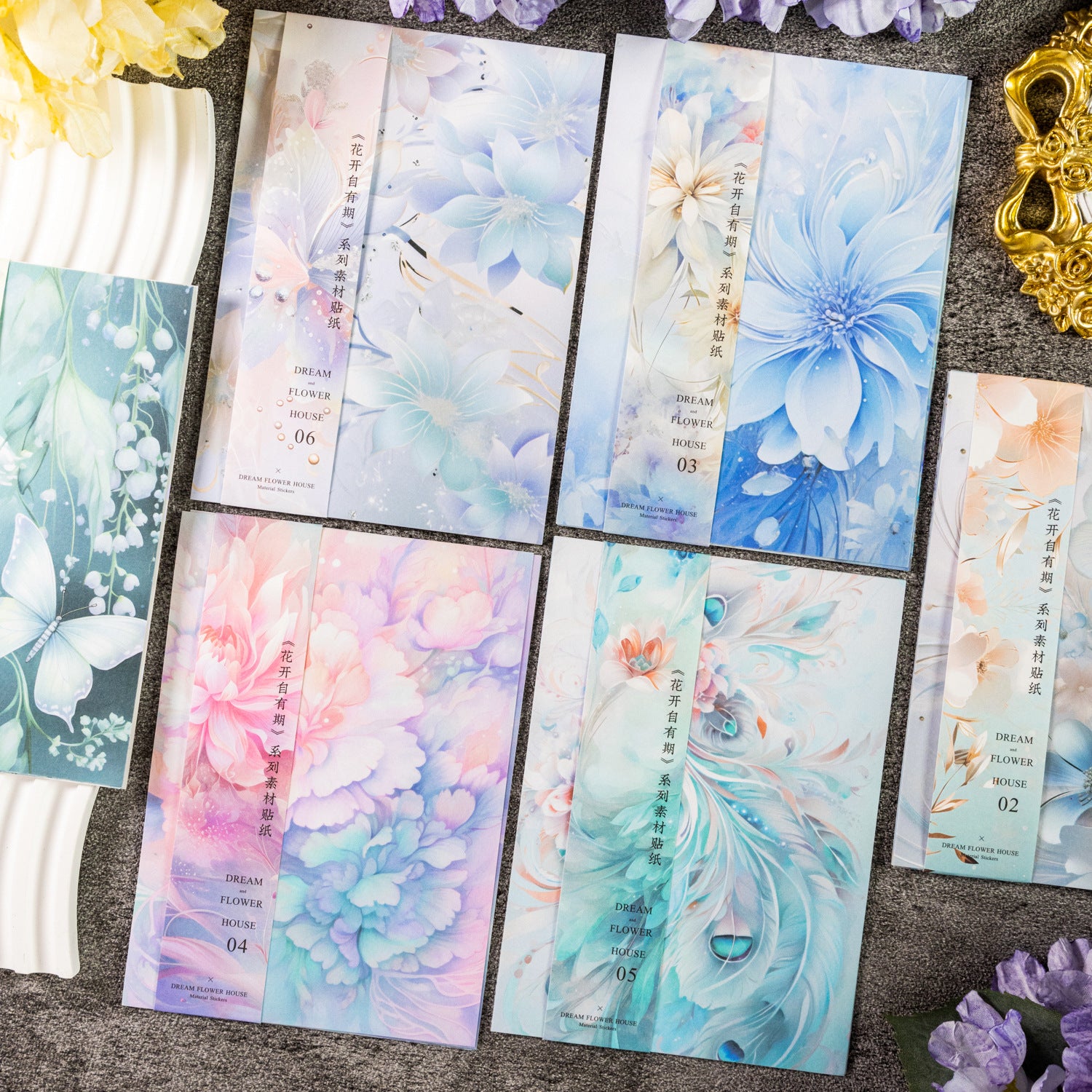 6 Pcs Floral and Lace PET Stickers HKYQ