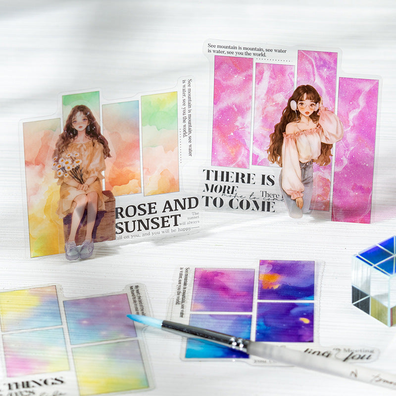 10 Pcs Watercolor Mood Girl PET Stickers ANBLXQ