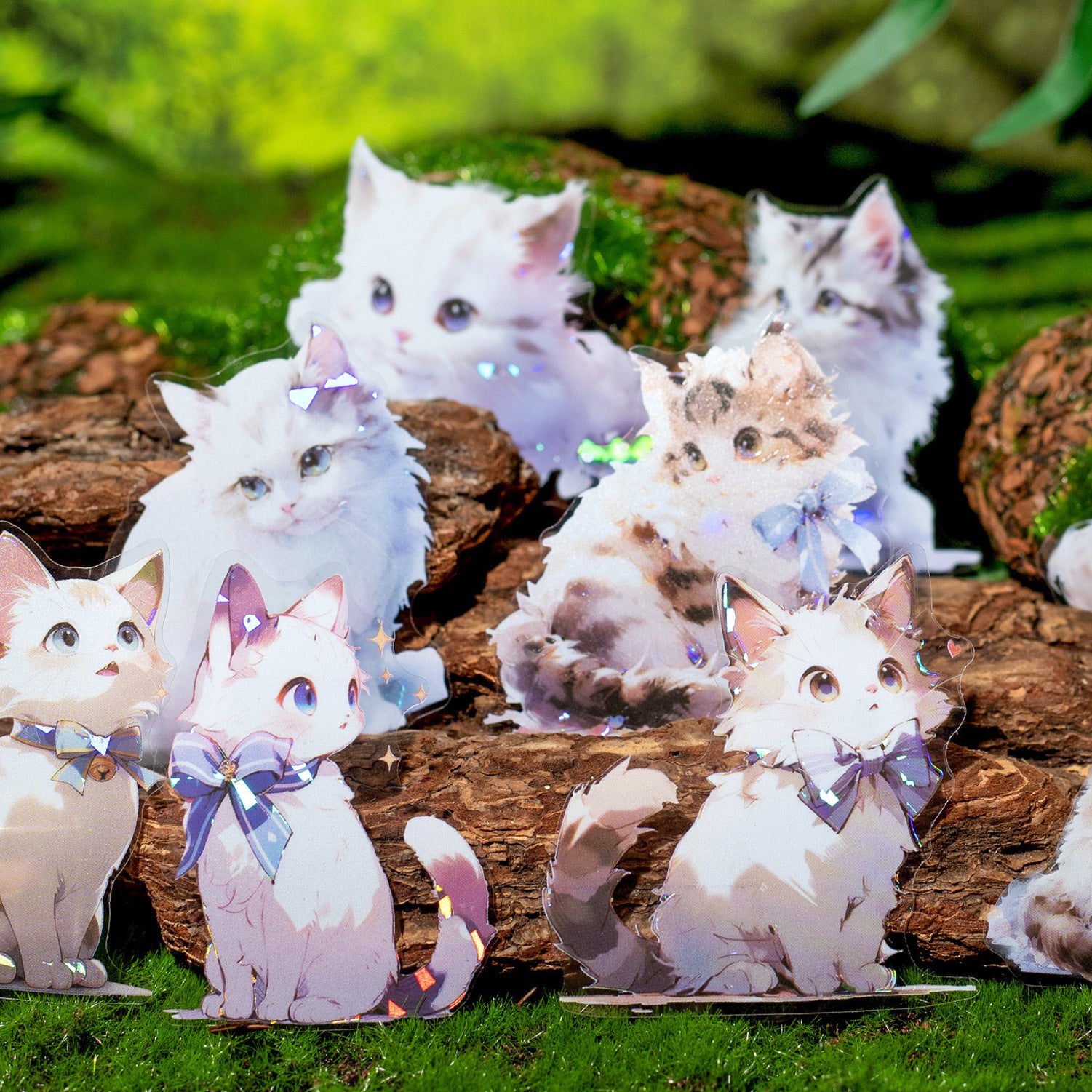 10 Pcs PET Cat and Rabbit Stickers DWSL