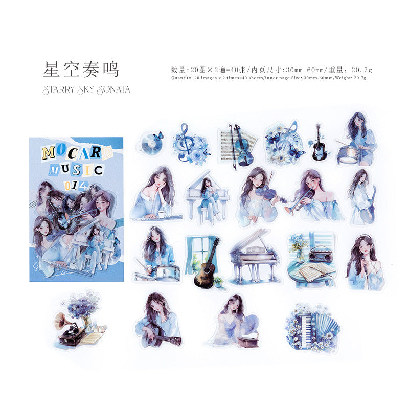 40 Pcs Musical Girl PET Stickers YYNZTJ