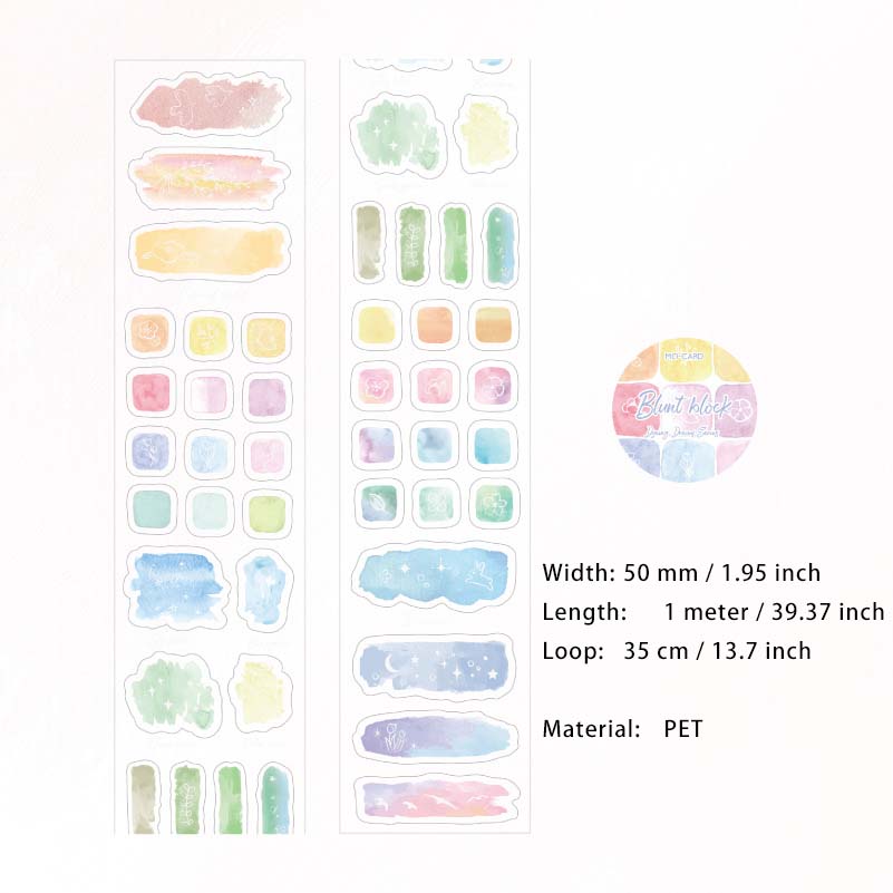 1 Roll Watercolor Journal Planner PET Stickers Tape YRMJ