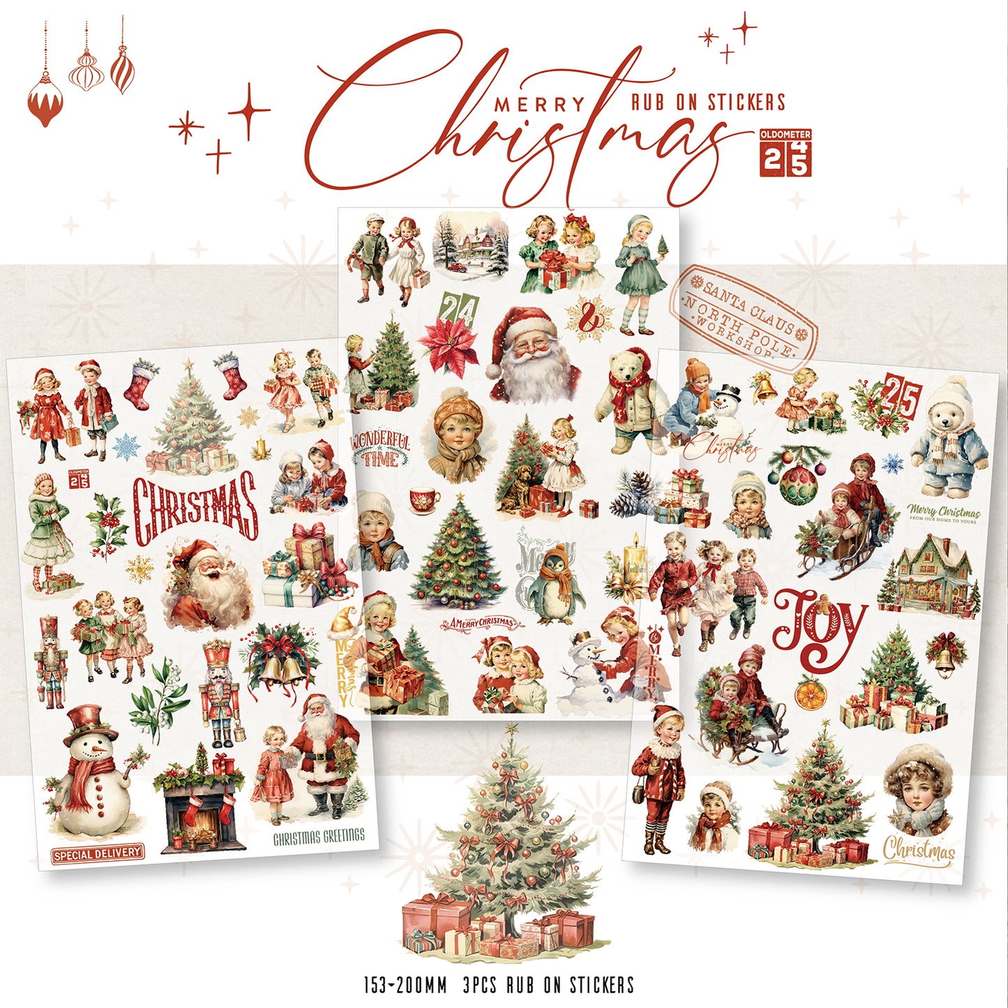 3 Sheets Christmas Rub on Stickers T2496