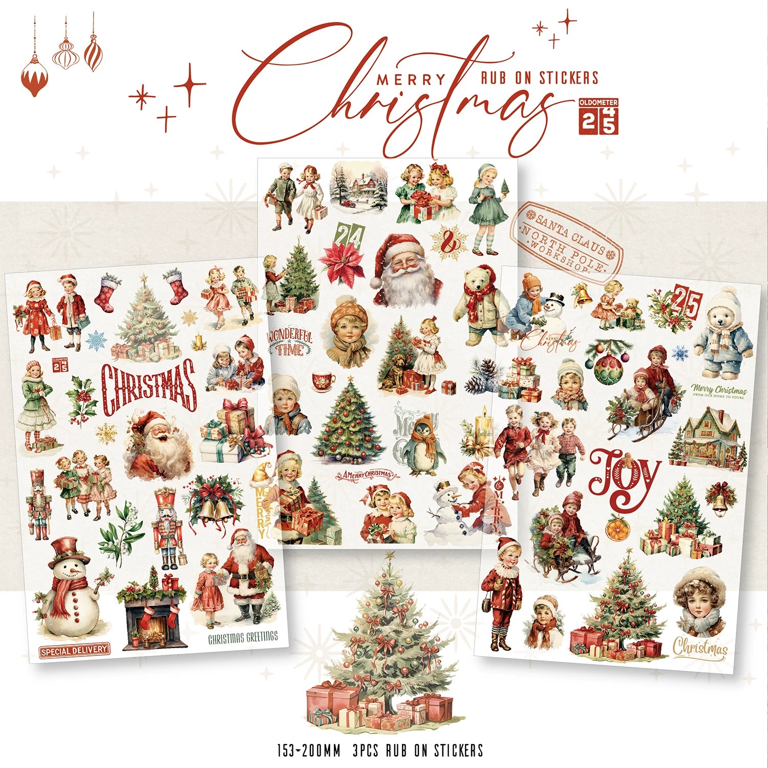 3 Sheets Rub on Stickers - Christmas Santa
