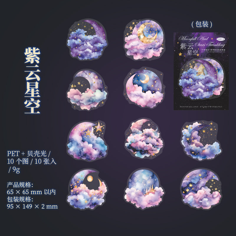 10 Pcs Moon Cloud Stat PET Stickers YLXC