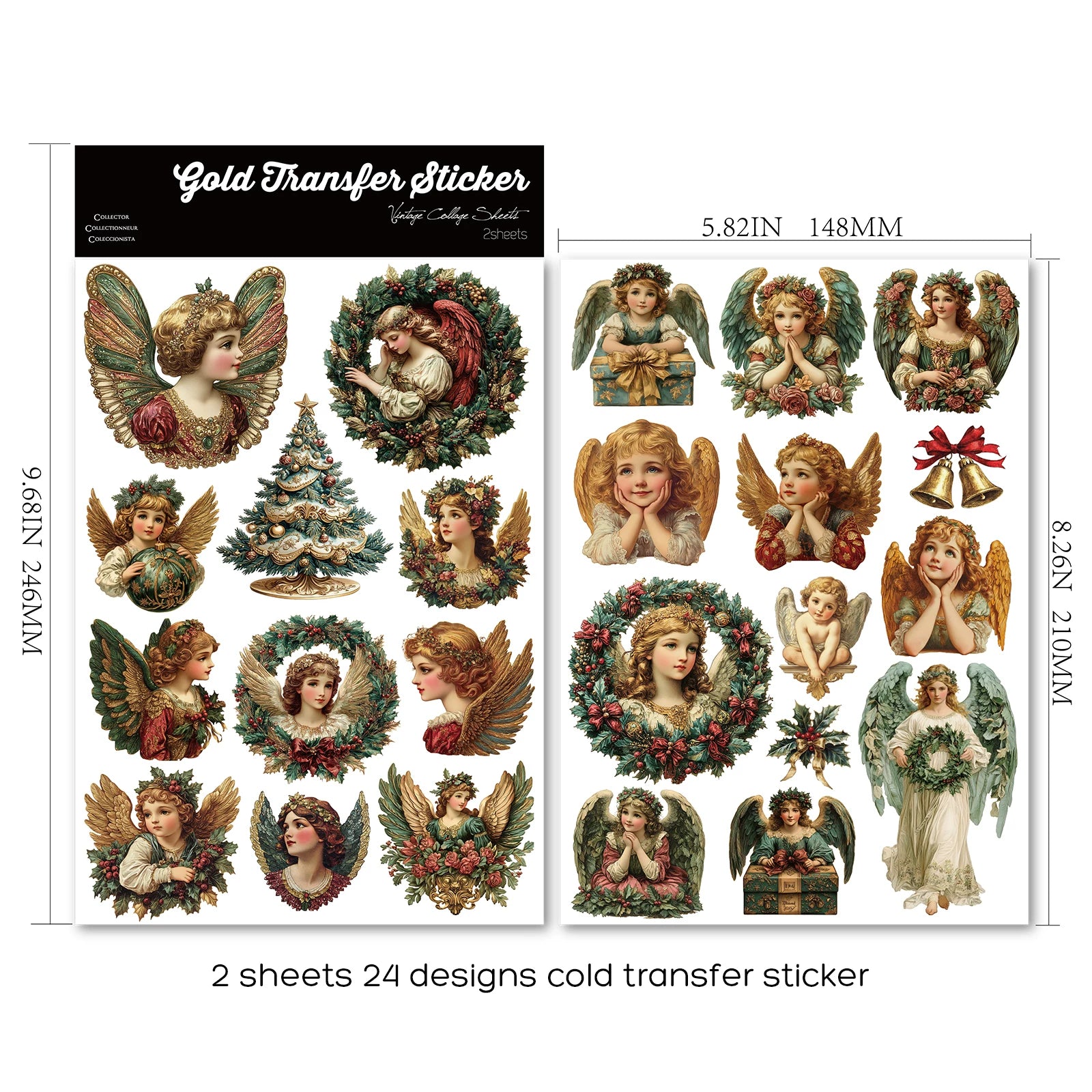2 Sheets Waterproof Rub on Stickers - Christmas Angel
