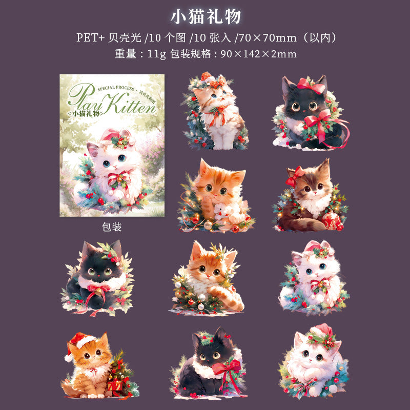 10 Pcs Cat PET Stickers WLXM