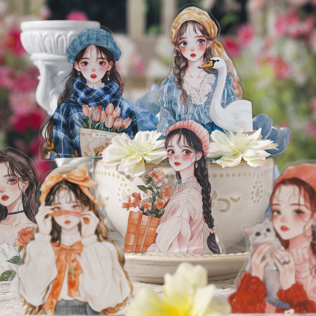 15 Pcs Sweet Gilr PET Stickers XHYY