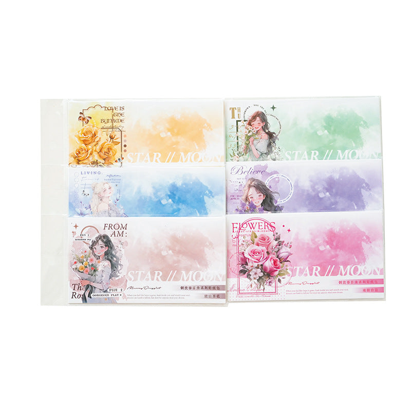 12 Sheets Girl Flower PET and Washi Stickers DFCRQ