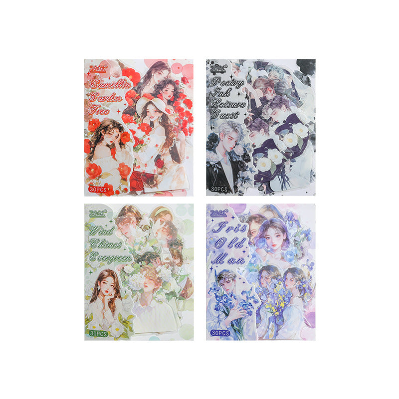 30 Pcs Flower Girl PET Stickers CYQG