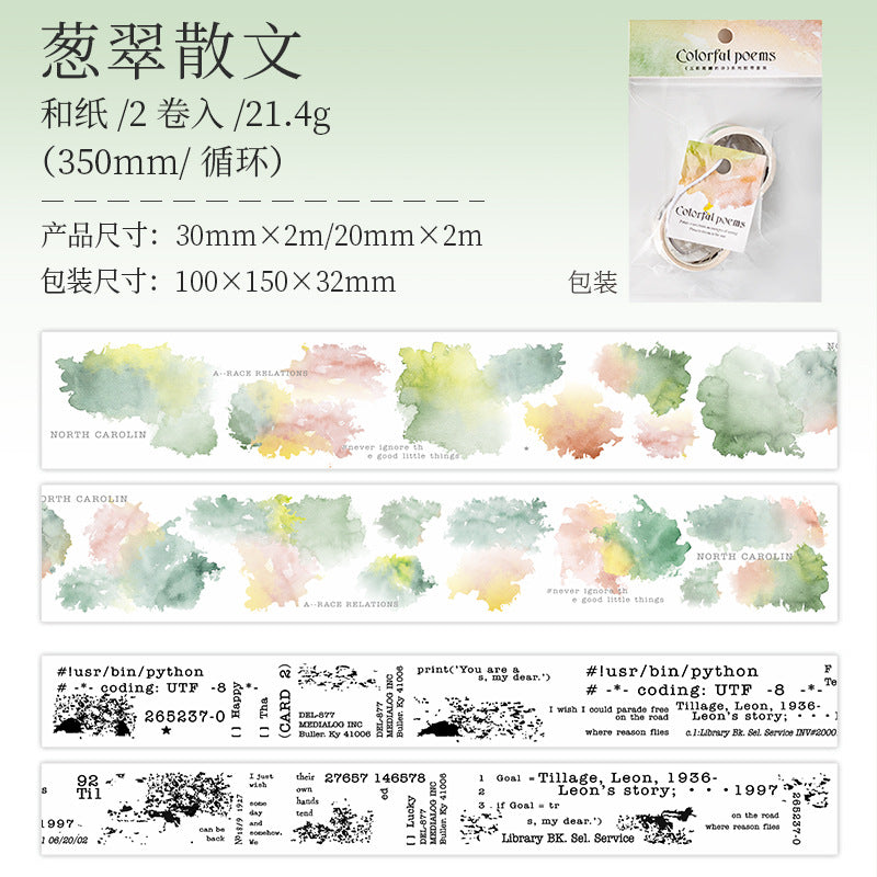 2 Rolls Watercolor and Poem Washi Tape WCBLS