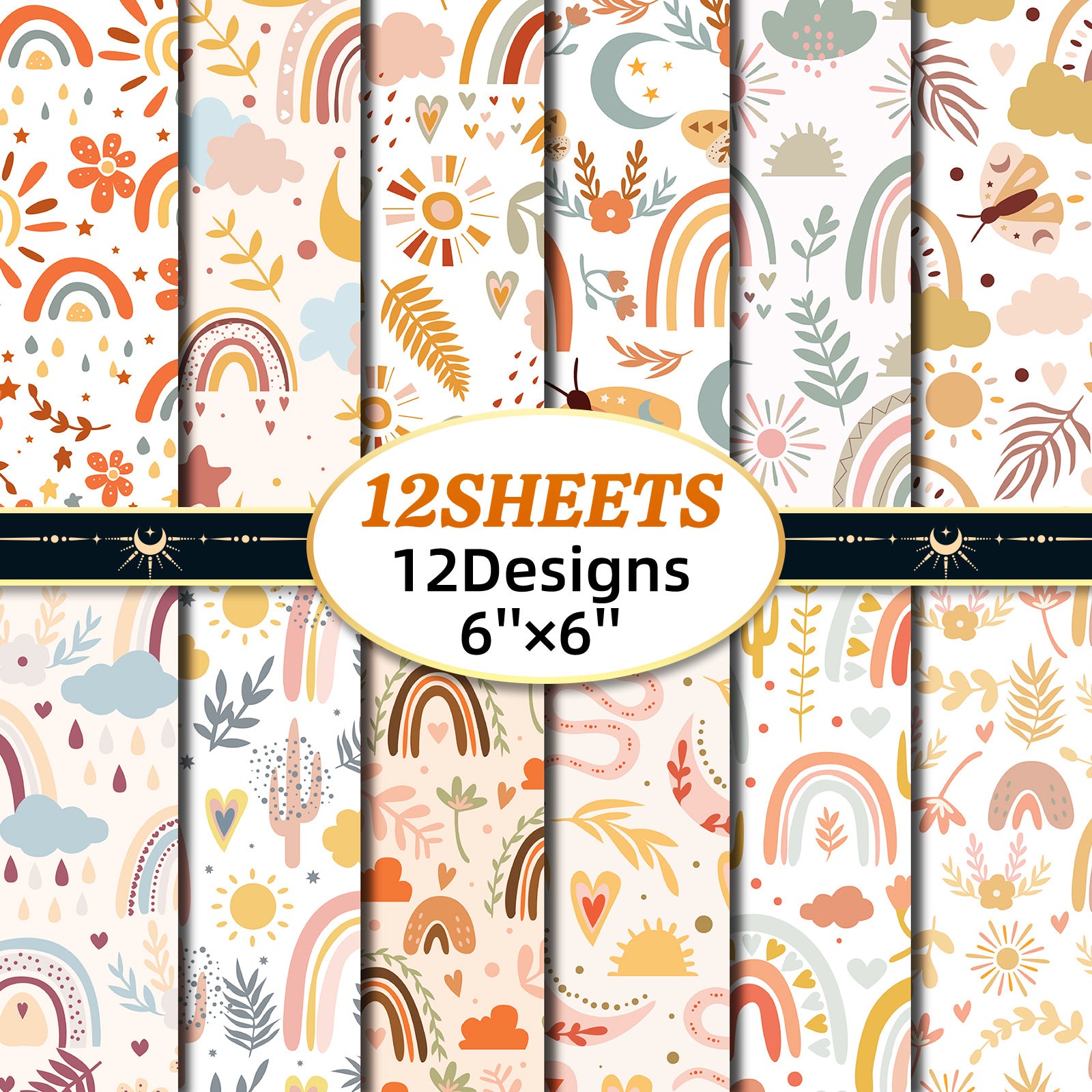 6 inch Boho Rainbow Scrapbook Paper Pad PA315