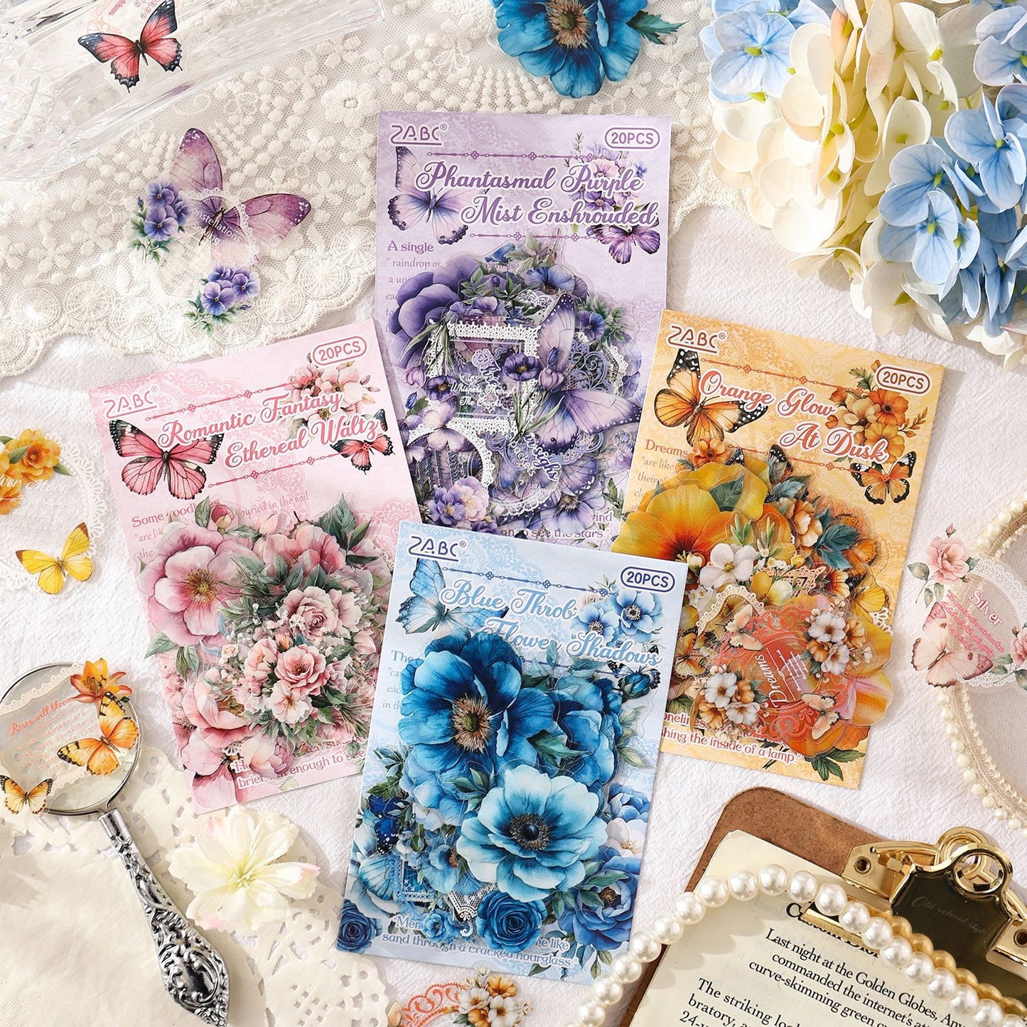 20 Pcs Vintage Flower PET Stickers FGHS
