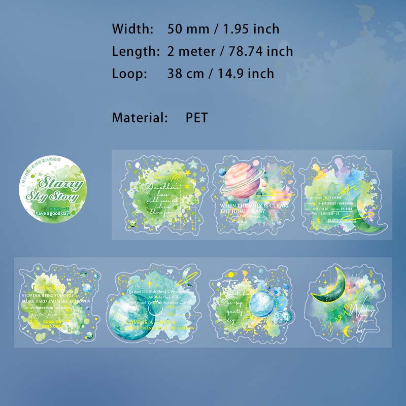 1 Roll Watercolor Planet PET Stickers Tape XKWY