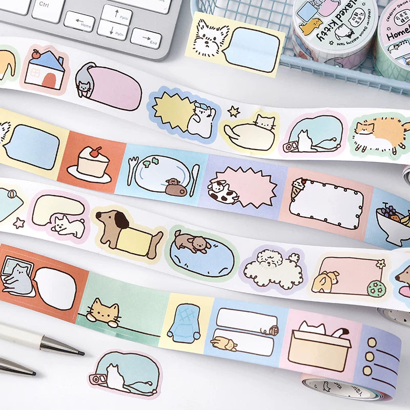 Kawaii Cozy Pets Writable Die-Cut Memo Tape - Relaxed Kitty