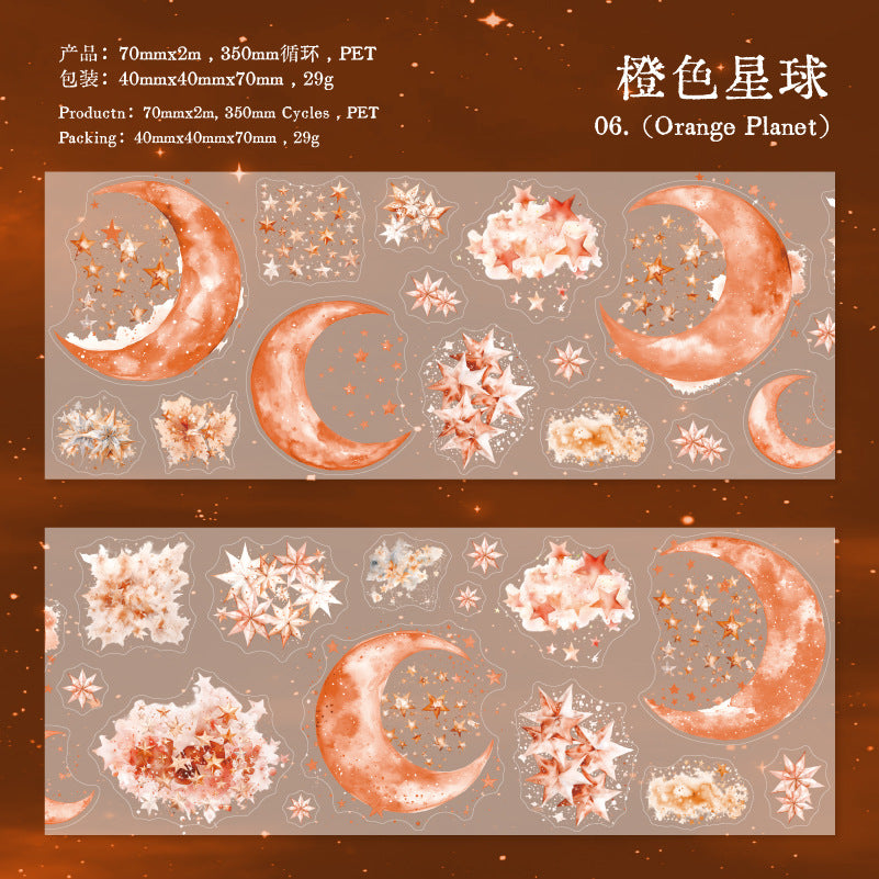 1 Roll Pre-cut Moon Star PET Stickers Tape XXSY