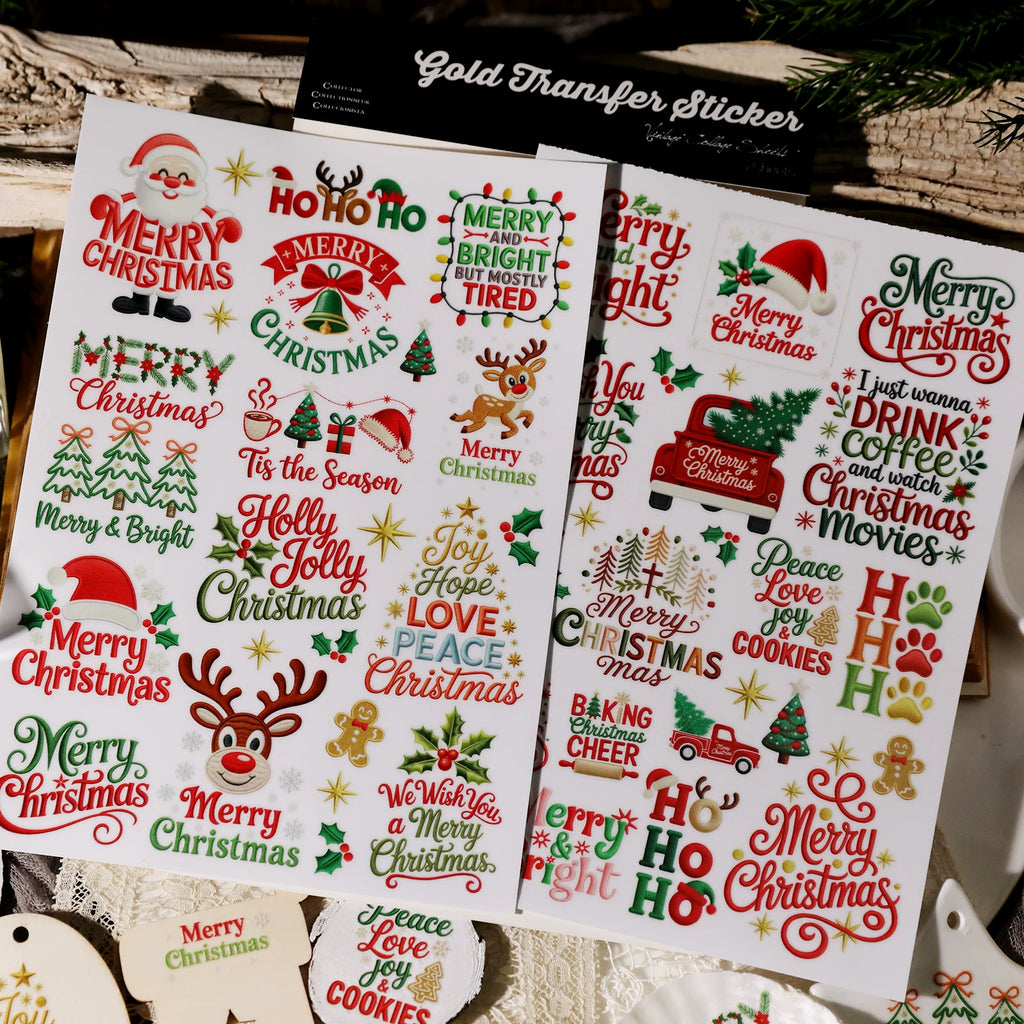 2 Sheets Waterproof Rub on Stickers - Christmas