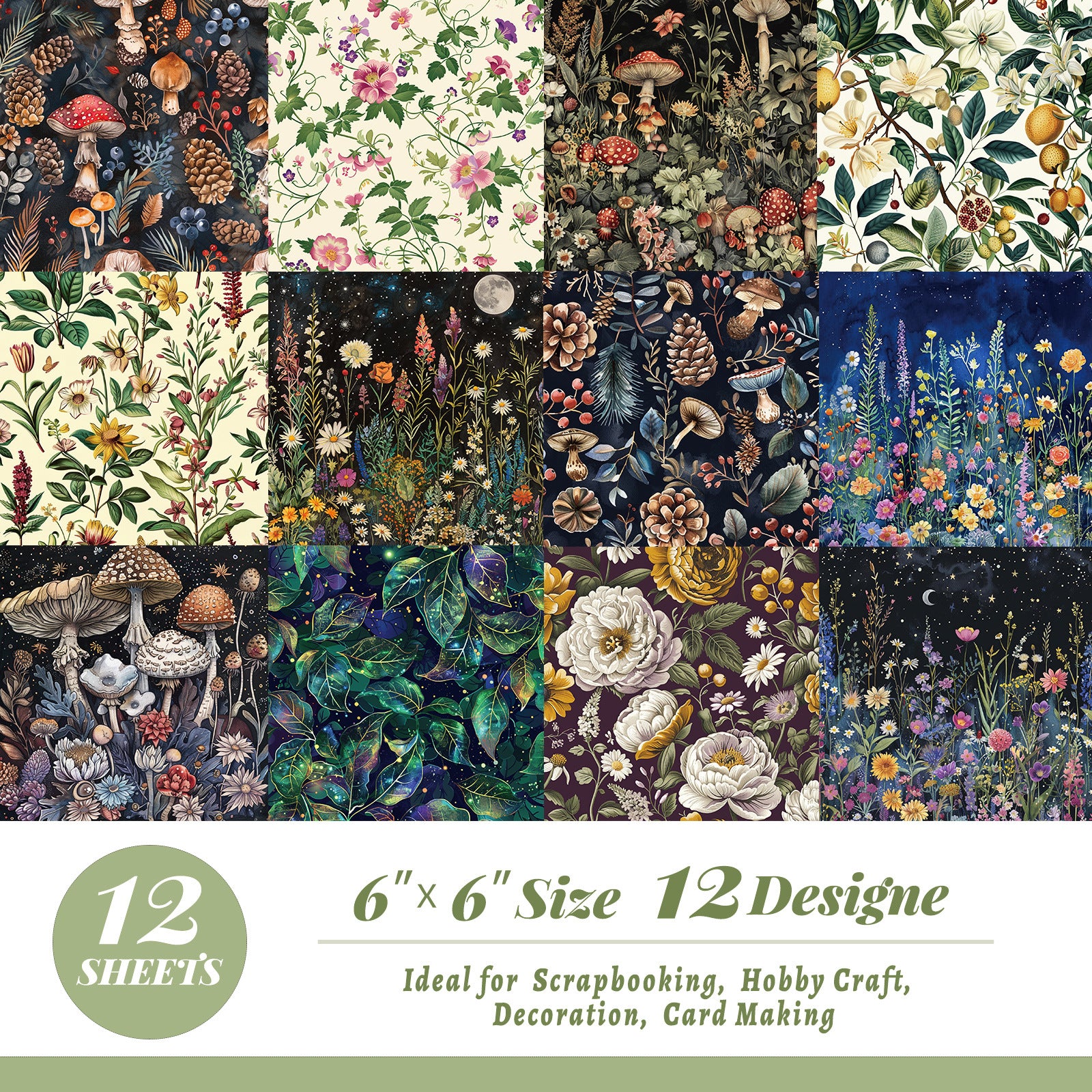 6 inch Vintage Botanical Scrapbook Paper Pad PA950