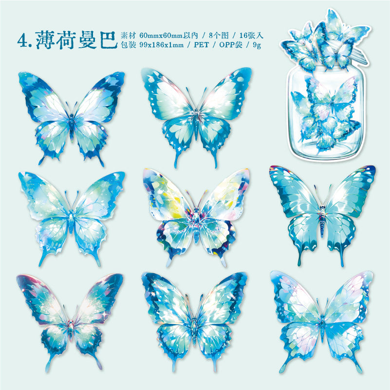16 Pcs PET Butterfly Stickers XYHD