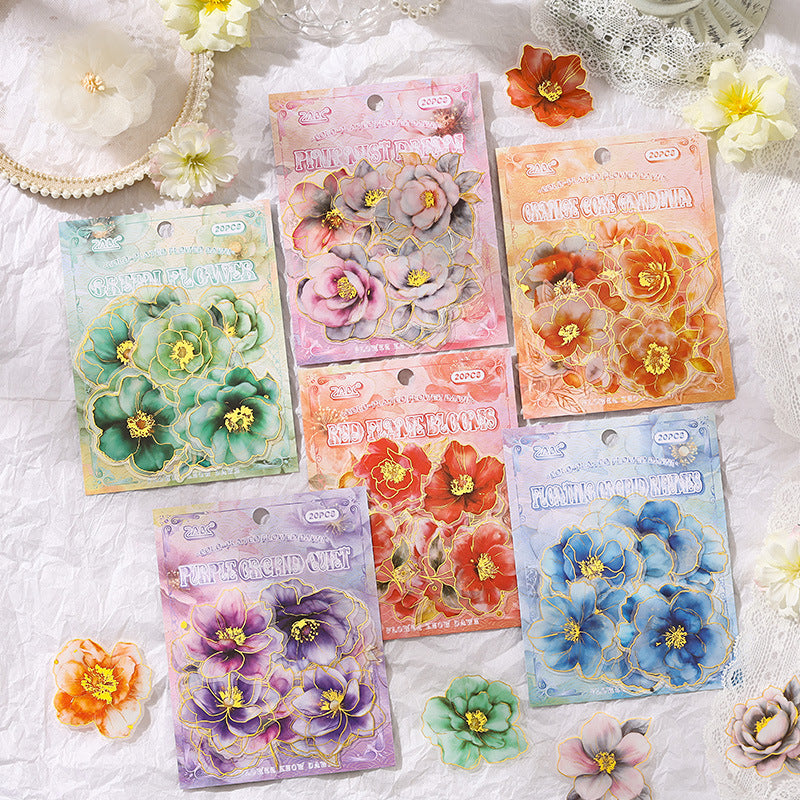 20 Pcs Glitter Flower PET Stickers LJHX