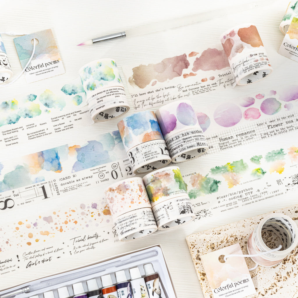 2 Rolls Watercolor and Poem Washi Tape WCBLS