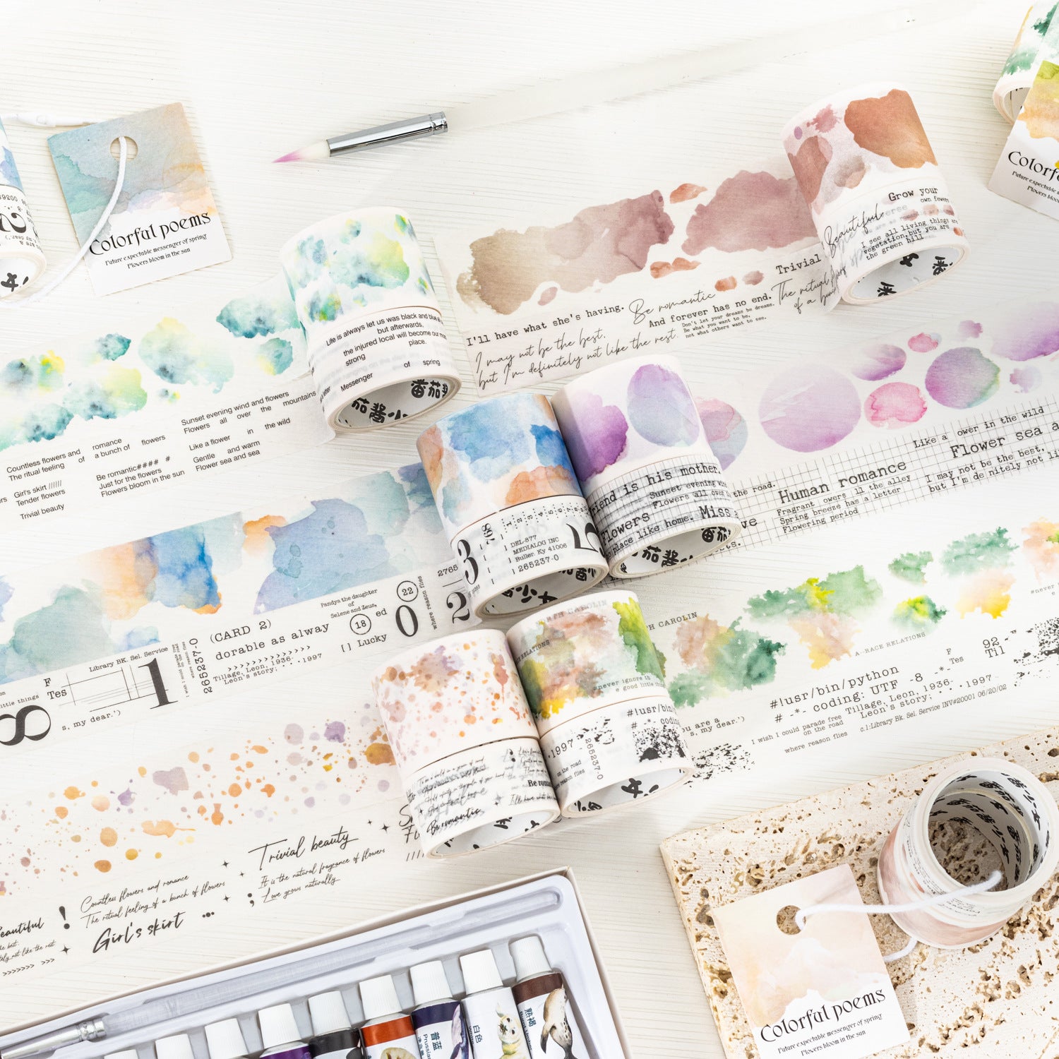 2 Rolls Watercolor and Poem Washi Tape WCBLS