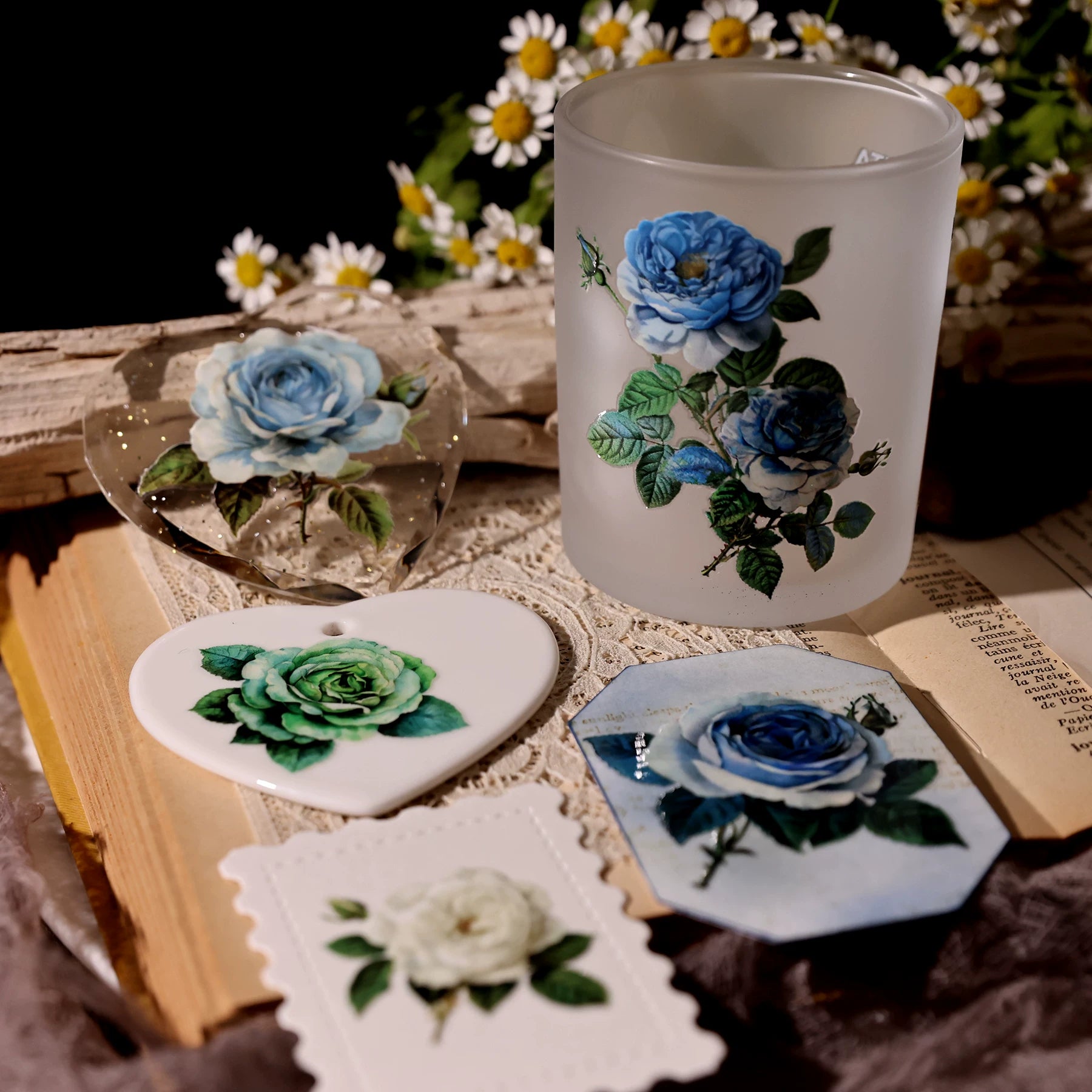 2 Sheets Waterproof Rub on Stickers - Vintage Rose